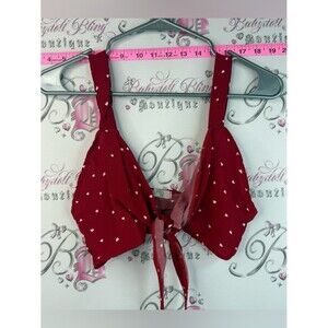 Mode Tank top cropped tie up front Red Heart Print Tie-Front Crop Top